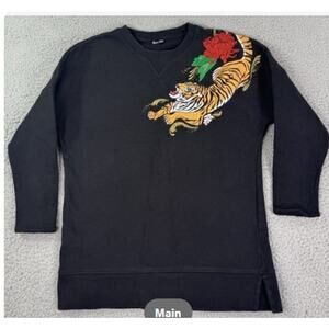 Bobi Los Angeles Black Tiger Embroidered Sweatshirt Medium